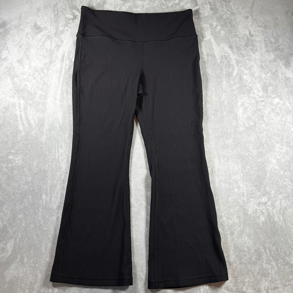 Athleta Elation Rib Crop Flare Pants Black High Rise Ribbed Yoga Leggings XL